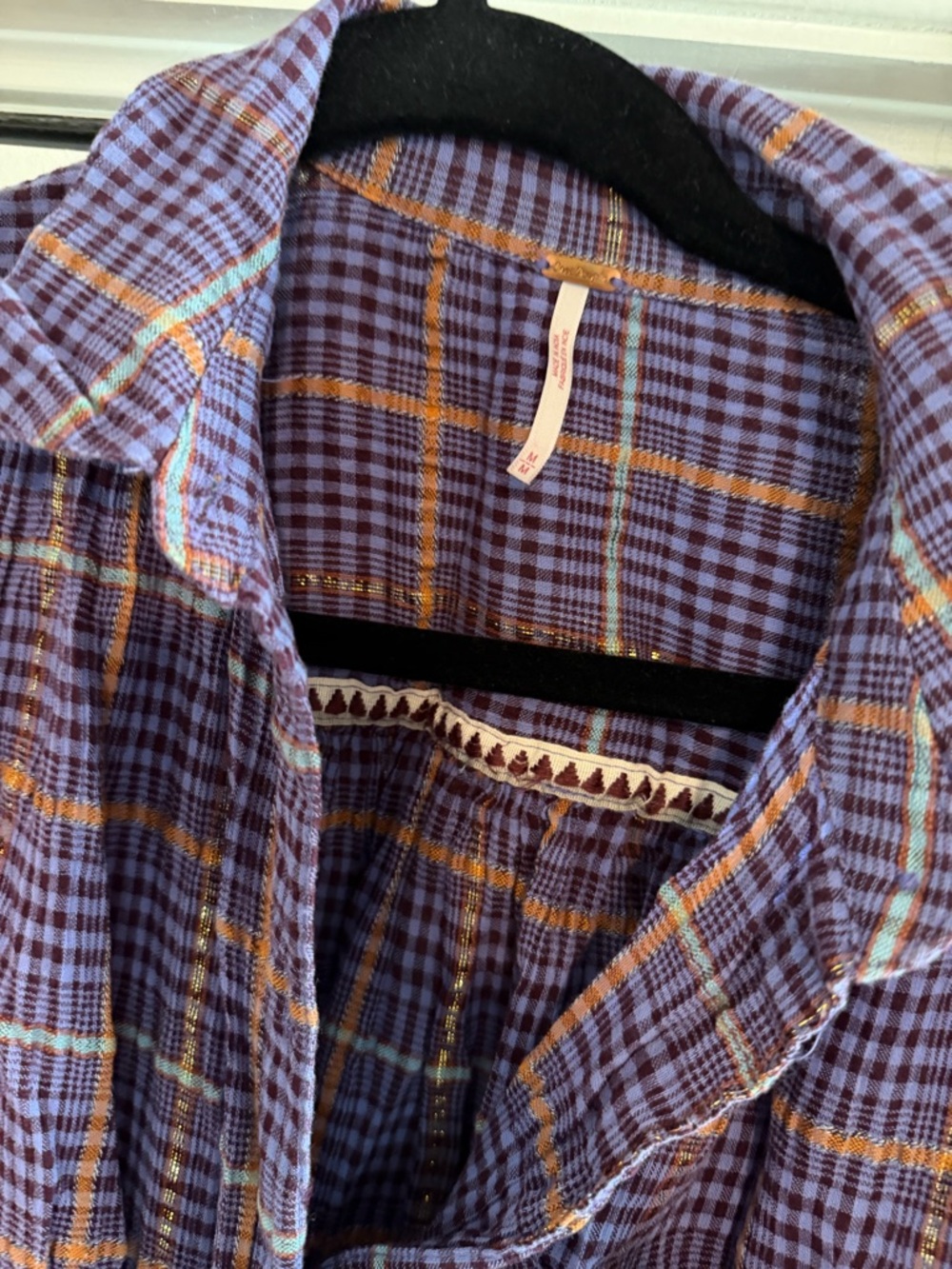 Free People Purple Plaid Button-Up Top - Picture 2 of 4